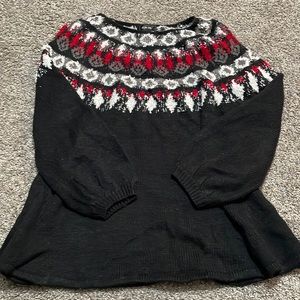 STYLE & CO women’s Large sweater knit scoop neck BLACK RED WHITE 80’s‎ style